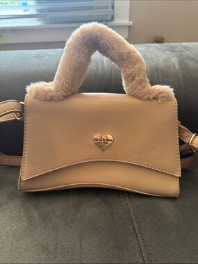 Tan Mini Crossbody with Faux Fur